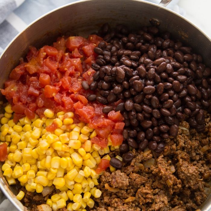 pan with incredients for taco bake 