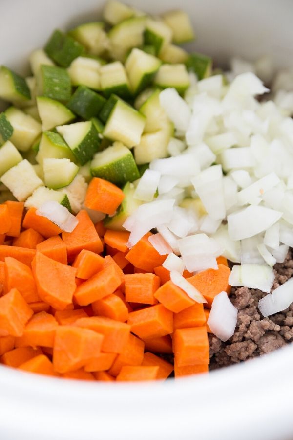 veggies and meat in slow cooker 