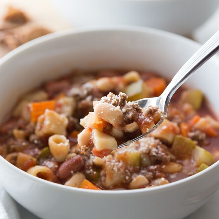 minestrone soup in a bowl