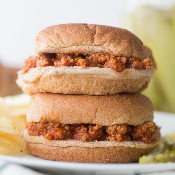 turkey sloppy joes stacked on top of each other