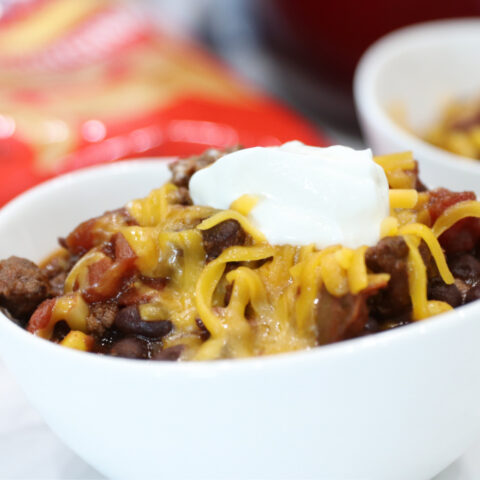 One Pot Black Bean Chili with Cheese and Sour Cream