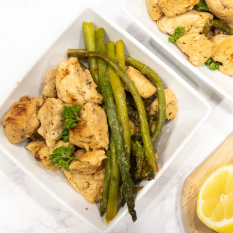Garlic Butter Chicken and Asparagus in a bowl