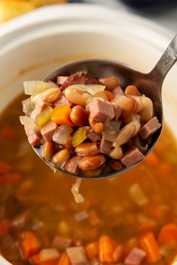 ladle full of ham and beans 