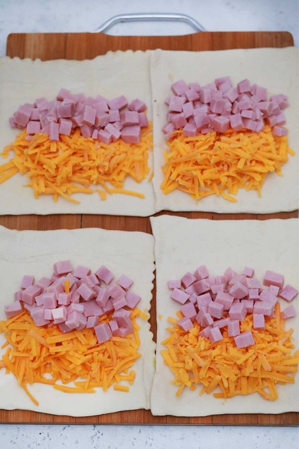 ham and cheese pocket on cuting board