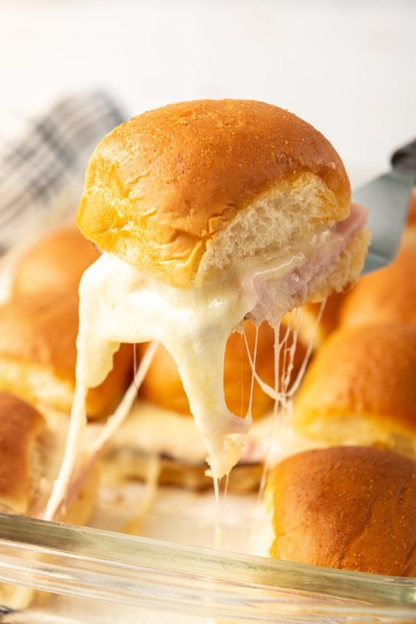 ham slider with stringy cheese