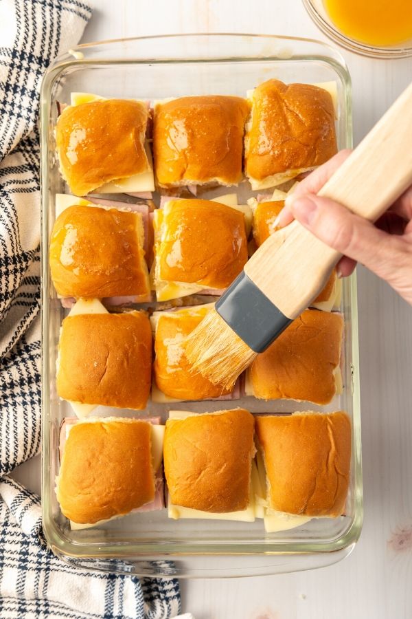 ham sliders getting buttered