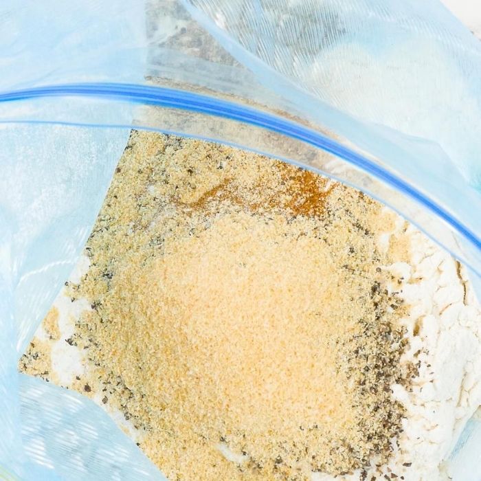 spices and flour in a sealable bag  