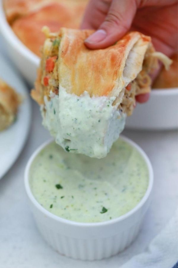chicken pot pie dipped in sauce 