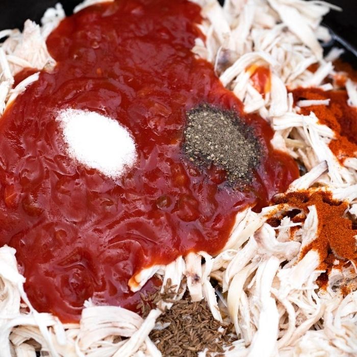 chicken with salsa and spices on top of it 