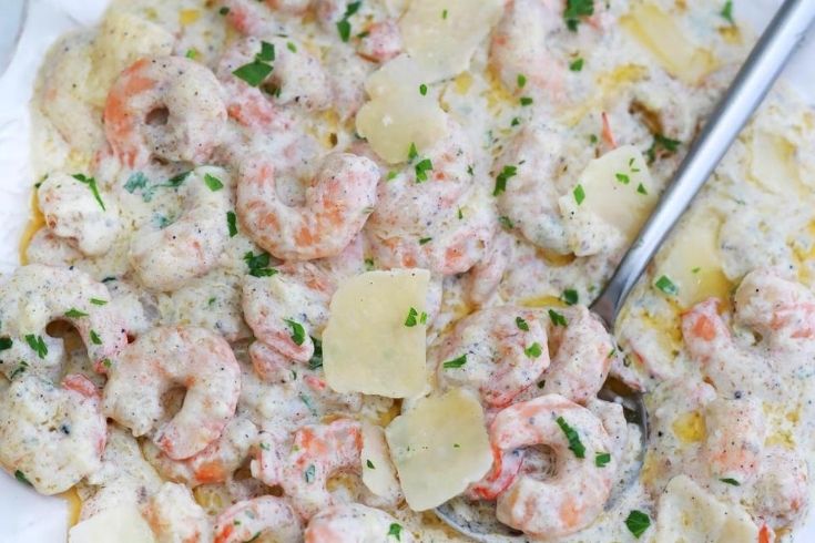 low carb seafood with parsmesan on top