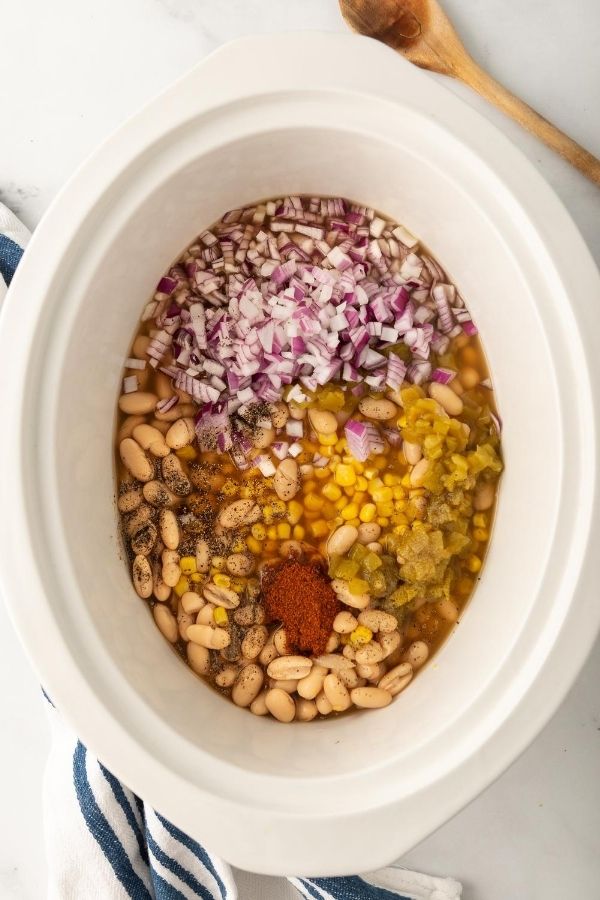 ingredients for soup in a slow cooker
