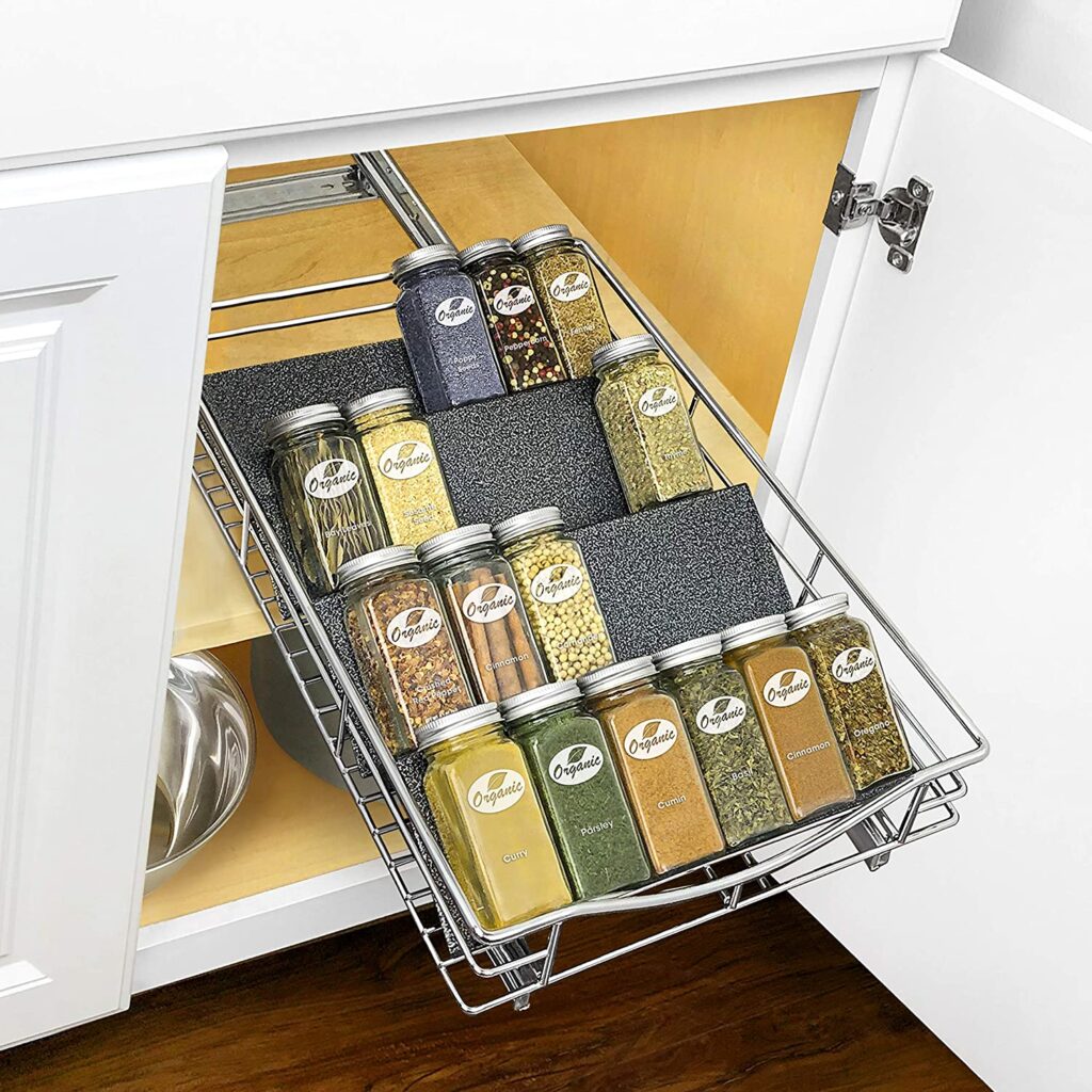 spice rack with spices on it