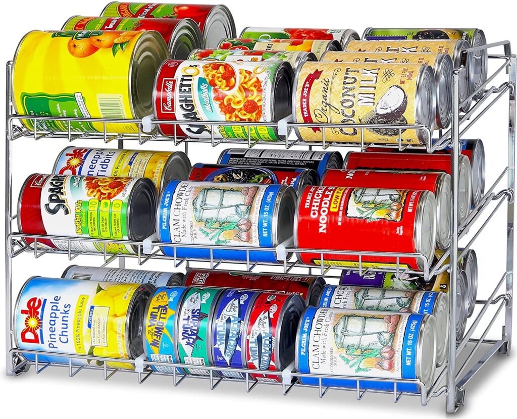 canned vegetables on rack