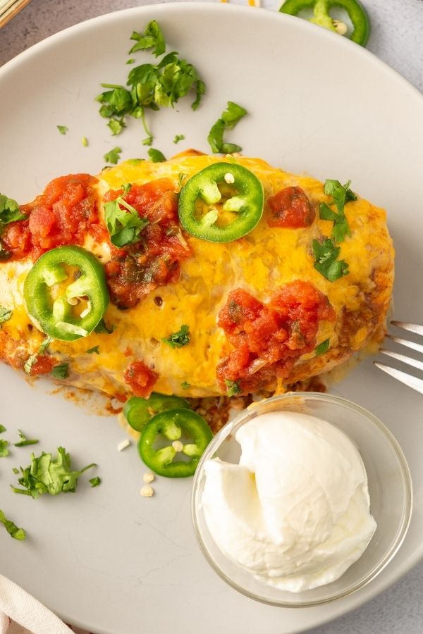 chicken con queso casserole plated up 