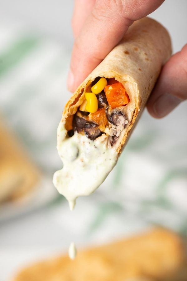 chicken egg roll dipped in ranch dressing 