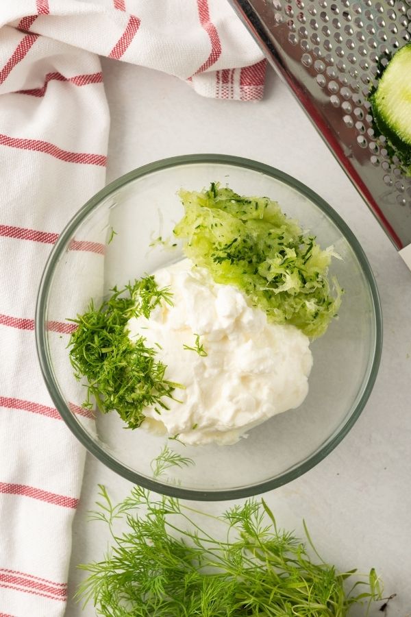 tzatziki sauce ingredients in a bowl 