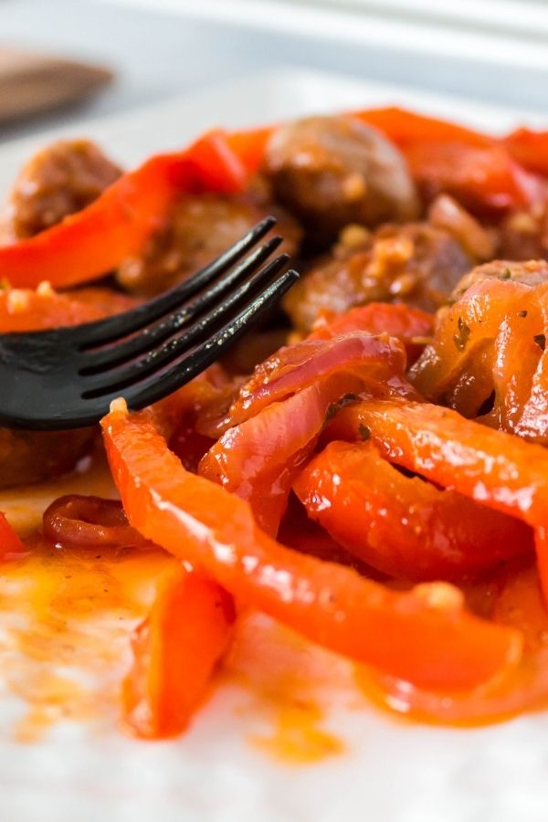 chicken sausage with peppers on a plate