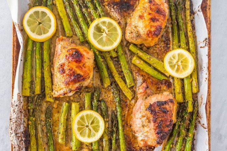 sheet pan with asparagus, chicken and lemons