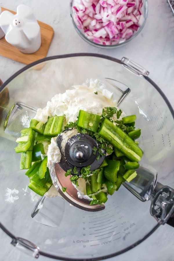 dressing ingredients in a food processor