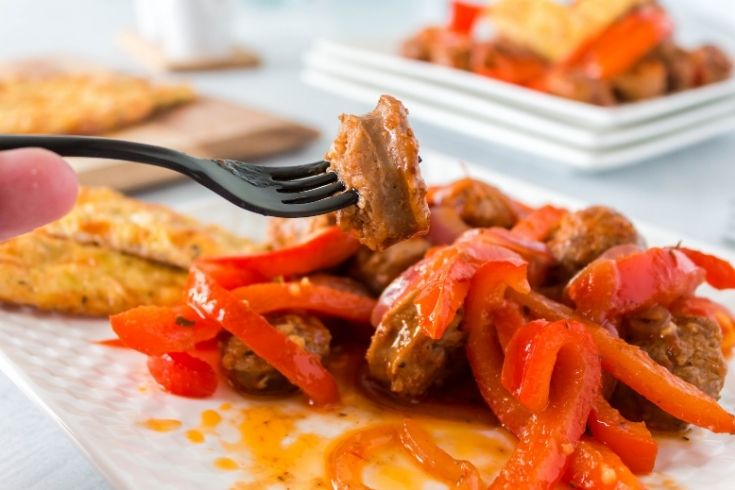 fork with sausage and peppers