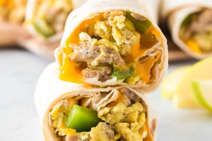 breakfast burritos stoacked on top of each other