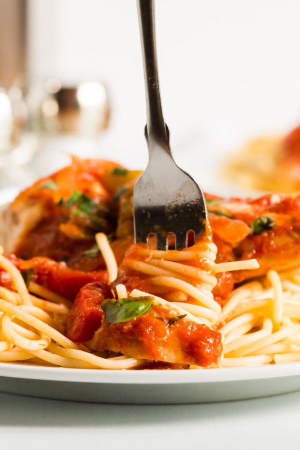 pasta twirled on a fork 