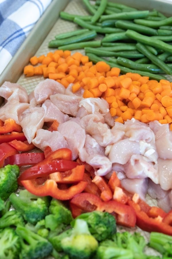easy sheet pan ingredients laid out