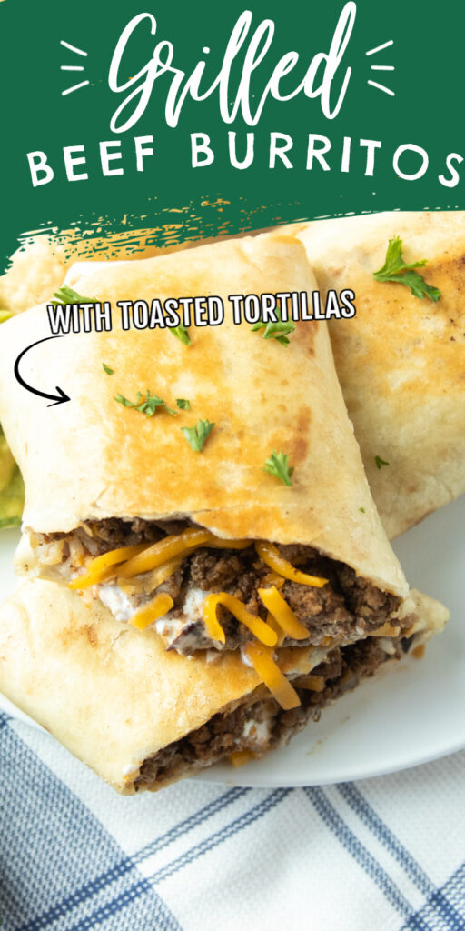 grilled burrito on plate with towel under it