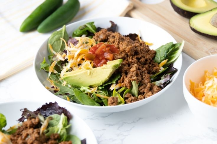 ground beef taco salad in a bowl