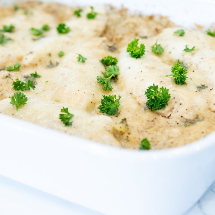 parmesan chicken in a 9x13 casserole pan