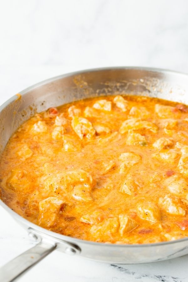 chicken skillet on a marble counter