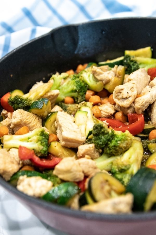 chicken and vegetables in skillet