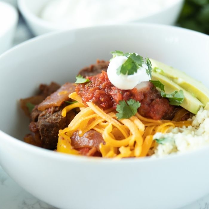 fajita bowl with cauliflower rice